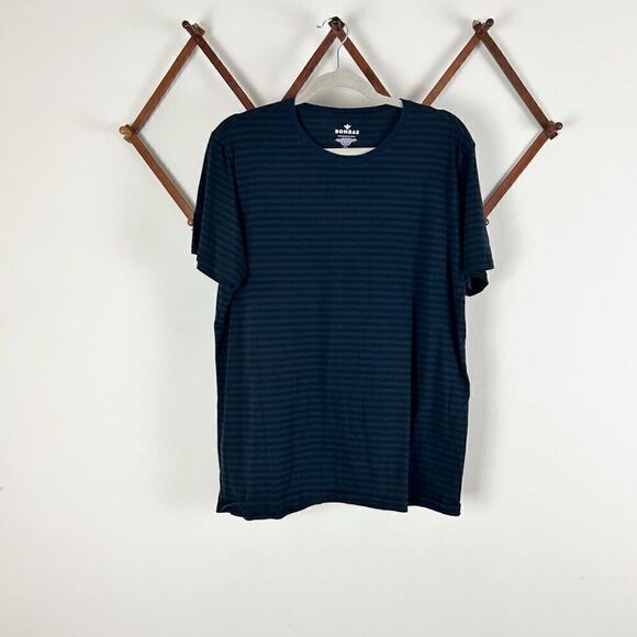 BOMBAS Short Sleeve Striped Tee Blue Size Large GUC I272 - Picture 1 of 3